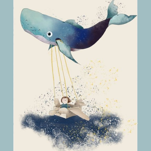 plakat grafika dziewczynka i wieloryb